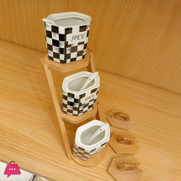Checkered Chess Design Ladder Porcelain Spice Set 4 Checkered Chess Design Ladder Porcelain Spice Set - Image 2