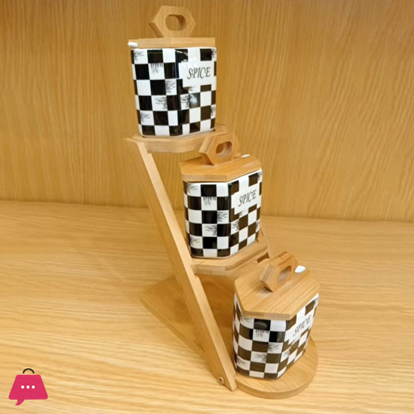 Checkered Chess Design Ladder Porcelain Spice Set 5 Checkered Chess Design Ladder Porcelain Spice Set - Image 3