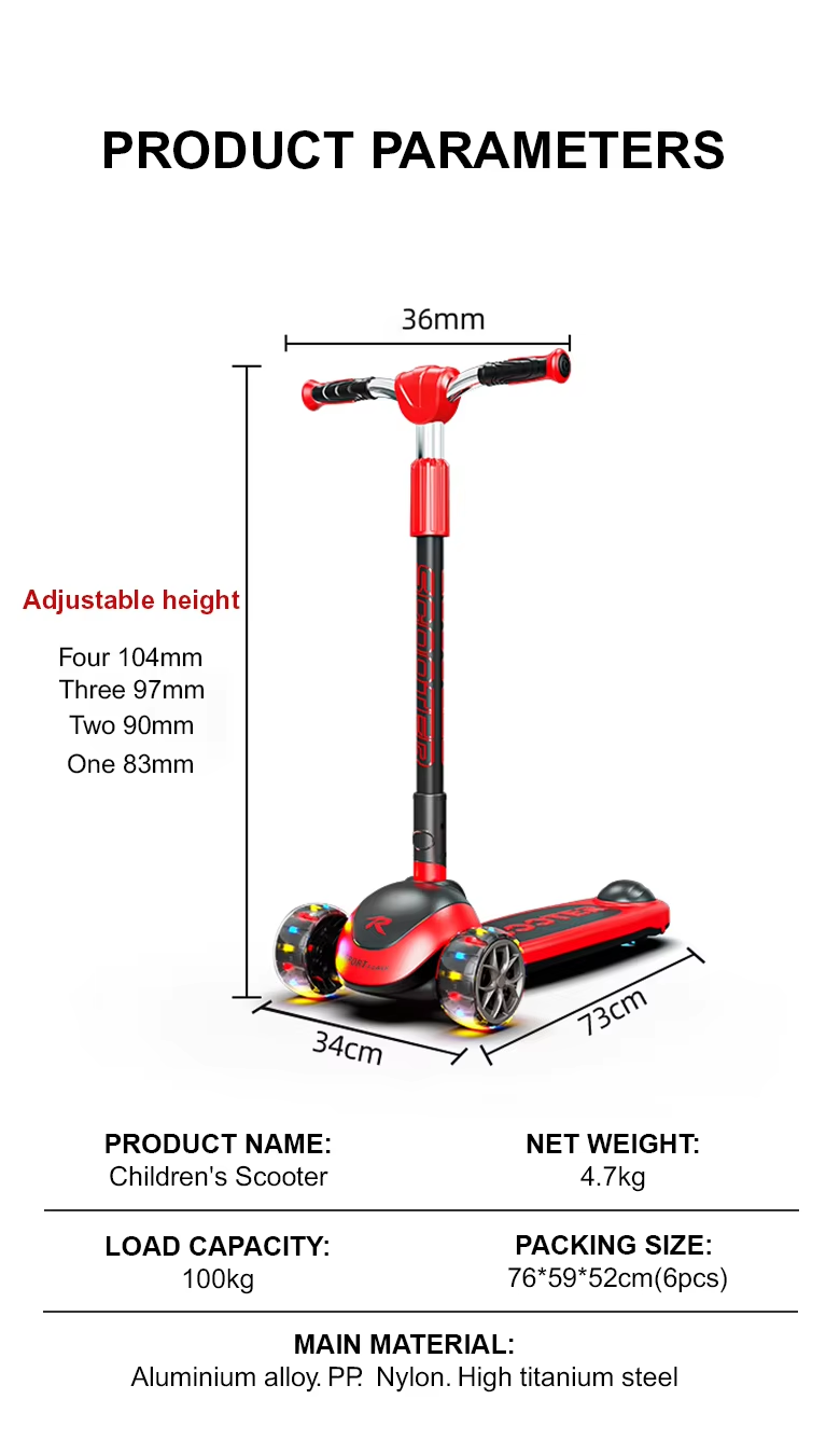 Children'S Scooter Kids 3 Wheels 3-18 Years Toddler Scooty 3 Pu Led Wheels