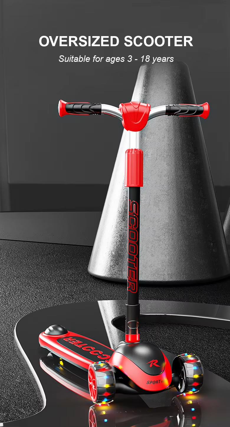 Children'S Scooter Kids 3 Wheels 3-18 Years Toddler Scooty 3 Pu Led Wheels