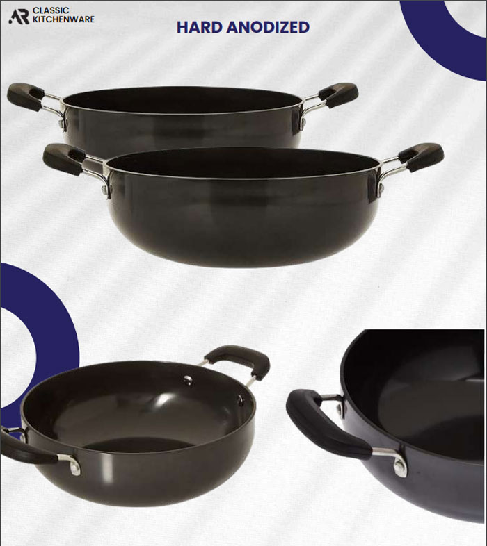 Classic Indian Aluminum Anodized Deep Kadai 2 Pcs