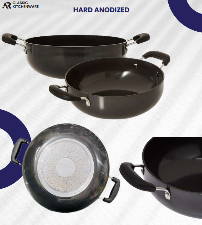 Classic Indian Aluminum Anodized Deep Kadai Induction Bottom 2 Pcs
