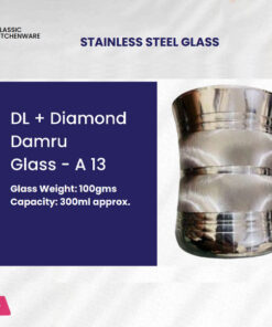 Classic Kitchenware Indian Stainless Steel Diamond Damru Glass 300ML 1-Pcs