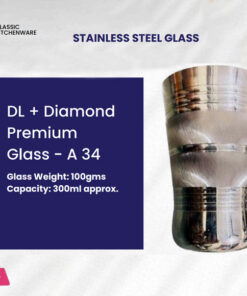 Classic Kitchenware Indian Stainless Steel Diamond Premium Glass  300ML 1-Pcs