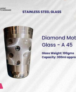 Classic Kitchenware Indian Stainless Steel Diamond Moti Glass Indian 300ML 1-Pcs