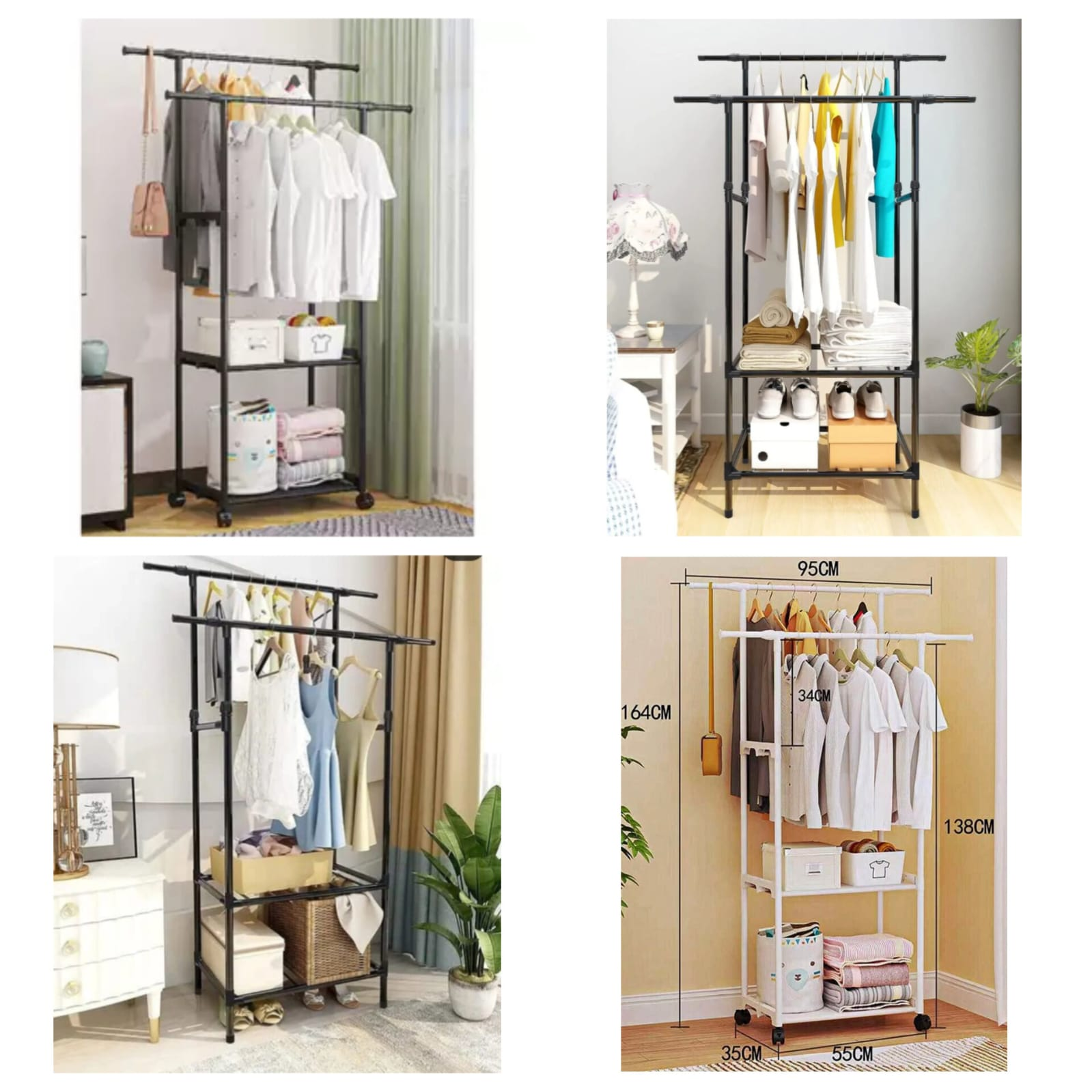 Clothes Rails Garment Racks For Hanging Clothes With Shelves Double Rods