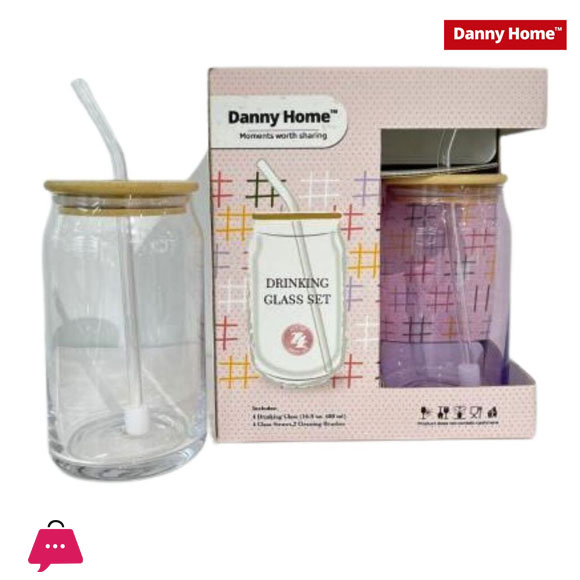 Danny Home Drinking Glass With Straw 4 X 480Ml 3 Danny Home Drinking Glass With Straw 4 X 480Ml