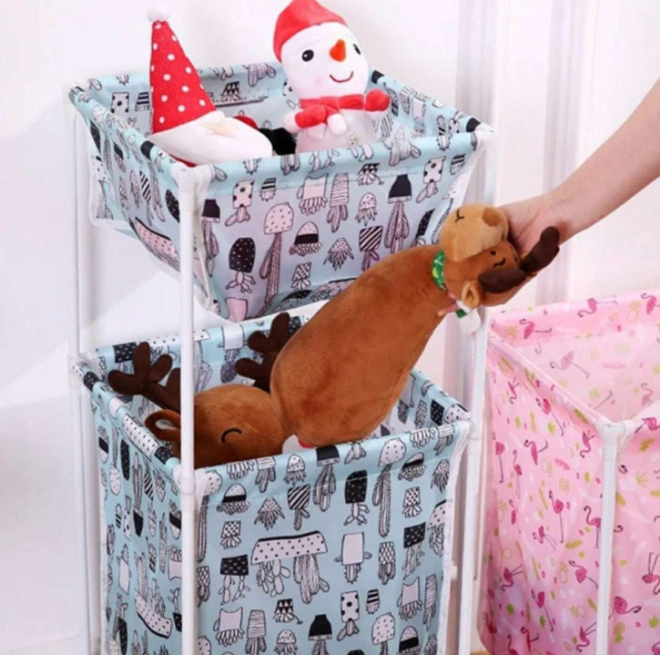 Double Layer Printing Hamper Laundry Sorting Basket Storage