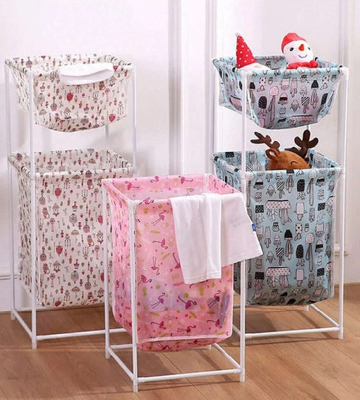 Double Layer Printing Hamper Laundry Sorting Basket Storage