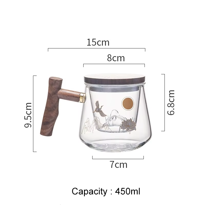 Luxury Glass Filter Kawa Teacup Office Exquisite Tea Cups Heat Resistant Infuser Teaware - 450Ml