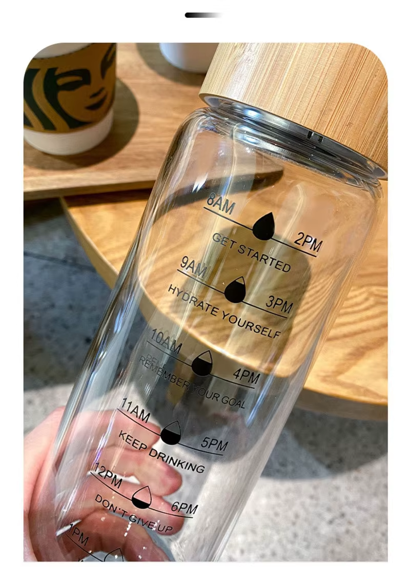 Glass Water Bottle With Time Marker Motivational Cup For Sport Fitness Leakproof Drinking Bottle 1000Ml