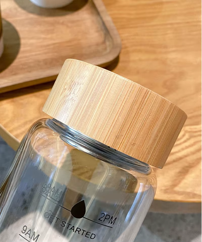 Glass Water Bottle With Time Marker Motivational Cup For Sport Fitness Leakproof Drinking Bottle 1000Ml