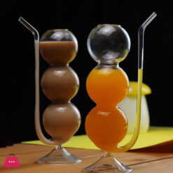 Hand Blown Bubble Glass Cocktail Flute With Straw Multi-Purpose Water Glass 1Pc 350Ml