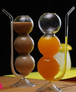 Hand Blown Bubble Glass Cocktail Flute With Straw Multi-Purpose Water Glass 1Pc 350Ml - Image 3
