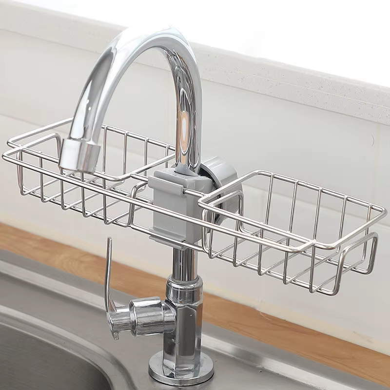 Home Kitchen Faucet Rack Pool Sponge Drain Basket Bathroom Supplies Toilet Storage Rack Free Punch