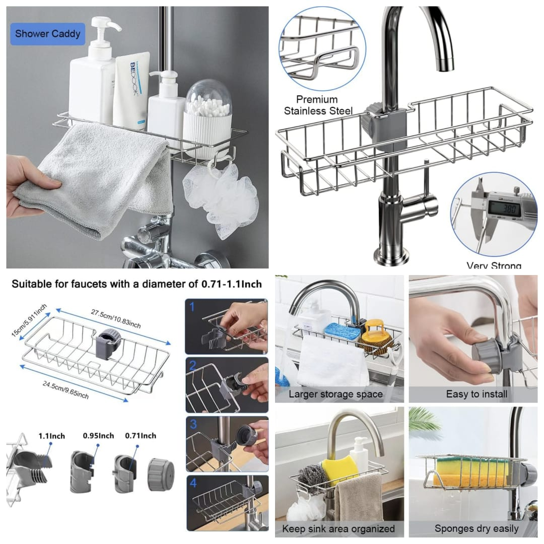 Home Kitchen Faucet Rack Pool Sponge Drain Basket Bathroom Supplies Toilet Storage Rack Free Punch