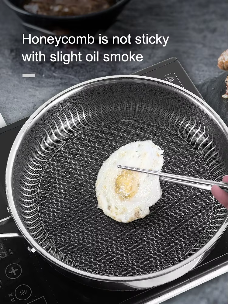 Honeycomb Laser Coated Stainless Steel Frying Pan Non-Stick Omelet Pan - 28Cm