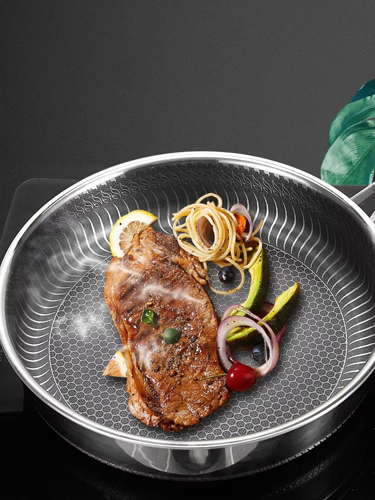 Honeycomb Laser Coated Stainless Steel Frying Pan Non-Stick Omelet Pan - 28Cm