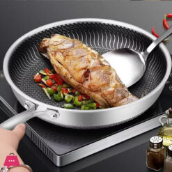 Honeycomb Laser Coated Stainless Steel Frying Pan Non-Stick Omelet Pan - 28Cm