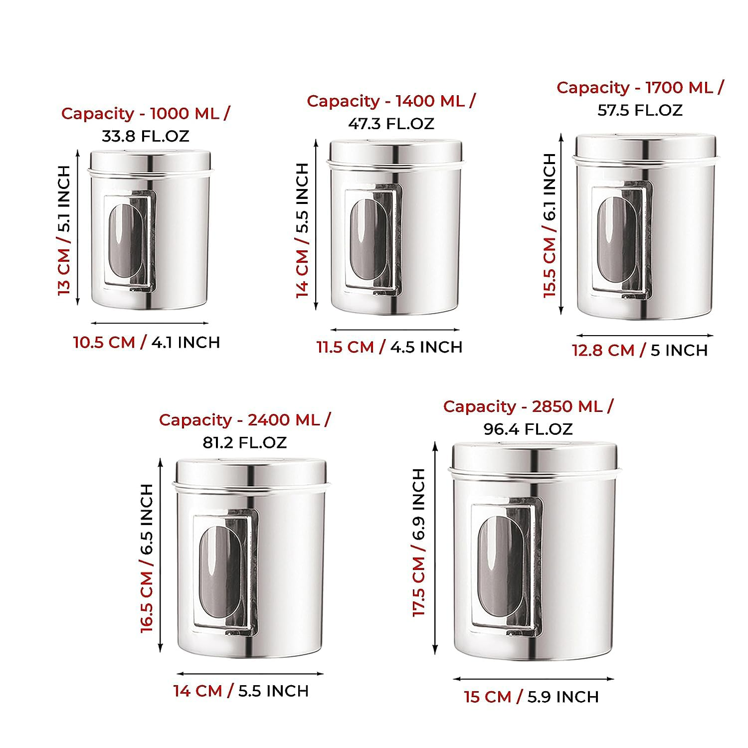 Indian Stainless Steel Aarpar Dabba Set - See Thru Food Containers 7X11 - Set Of 5