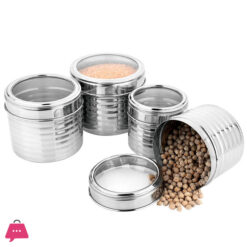 Indian Stainless Steel Aarpar Ribbed Dabba Set – See Thru Food Containers 1150Ml, 900Ml, 700Ml Set Of 3