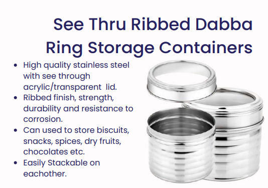 Indian Stainless Steel Aarpar Ribbed Dabba Set – See Thru Food Containers 1150Ml, 900Ml, 700Ml Set Of 3