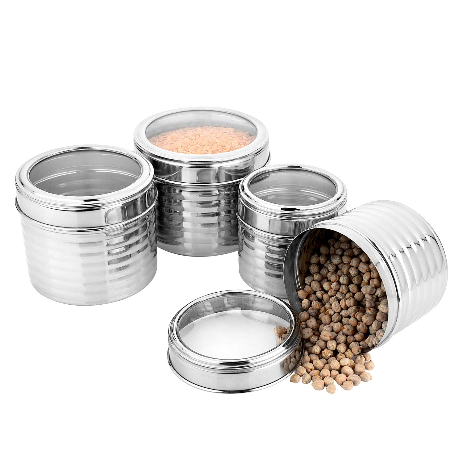 Indian Stainless Steel Aarpar Ribbed Dabba Set – See Thru Food Containers 1150Ml, 900Ml, 700Ml Set Of 3