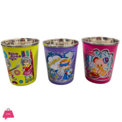 Indian Stainless Steel Kids Glass With Bell For Drinking &Amp; Playing - Mini Ghanti Glass- Coloured Cartoon Printed 75Ml - Pack Of 2