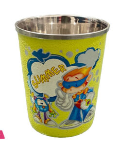 Indian Stainless steel kids Glass with Bell for Drinking & Playing - Mini Ghanti Glass- Coloured Cartoon printed 75ml - Pack of 2