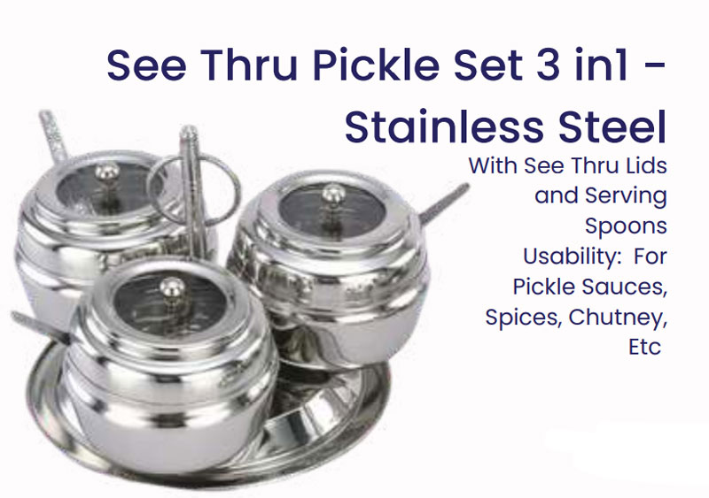 Indian Stainless Steel Pickle Set With Revolve Stand 3 In 1