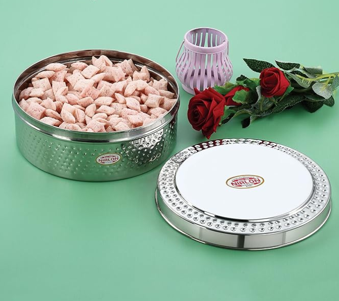 Indian Steel Puri Dabba Set Hammered Design Beautiful Perfect For Chapati - 3Pcs