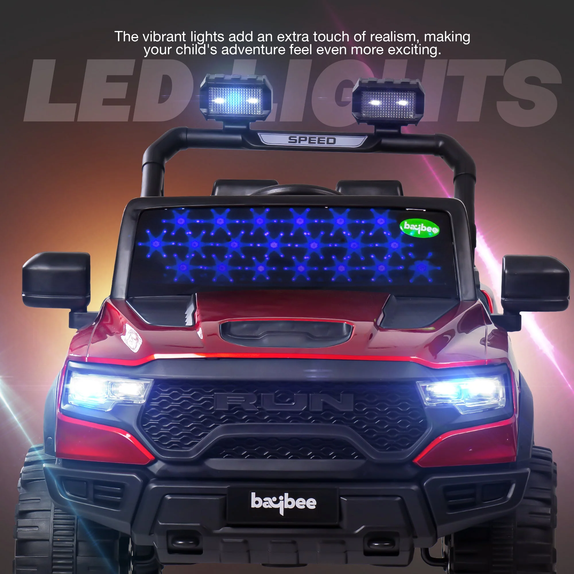 Kids Run 4X4 Kids Battery Operated Jeep For Kids With Rgb Light &Amp; Music