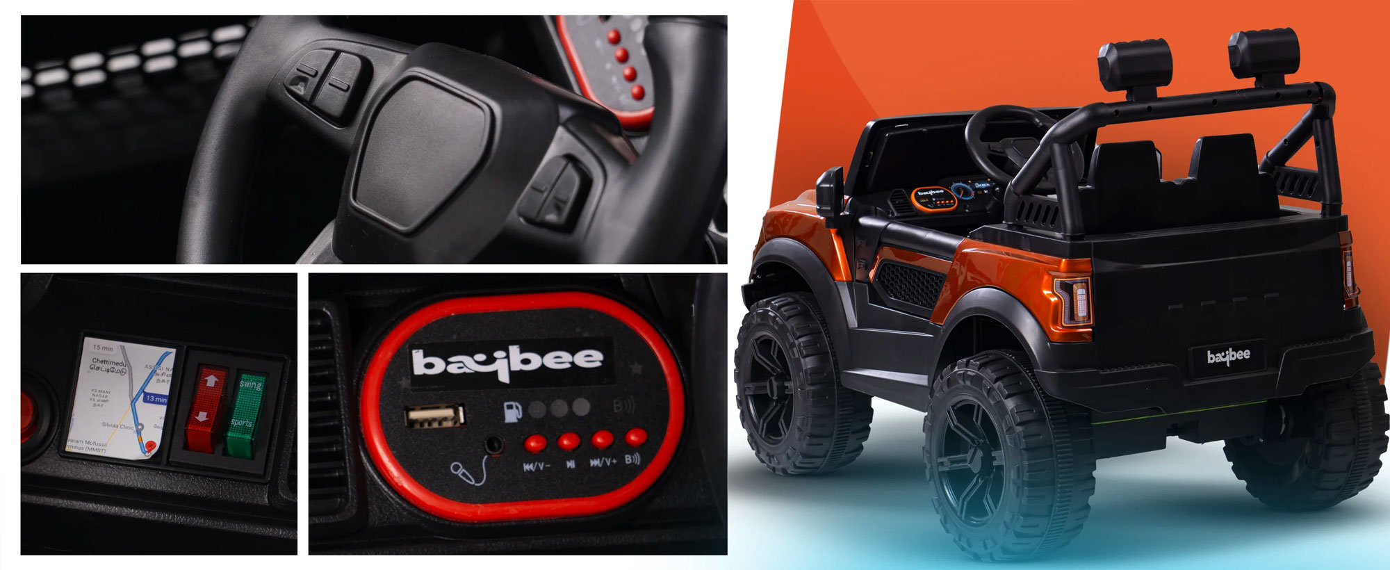 Kids Run 4X4 Kids Battery Operated Jeep For Kids With Rgb Light &Amp; Music