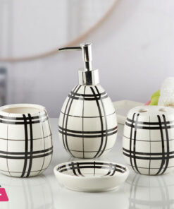 Modern Bath Set with Liquid handwash Soap Dispenser and Toothbrush Holder Bathroom ( Set of 4 ) 005-1
