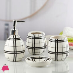 Modern Bath Set With Liquid Handwash Soap Dispenser And Toothbrush Holder Bathroom ( Set Of 4 ) 005-1