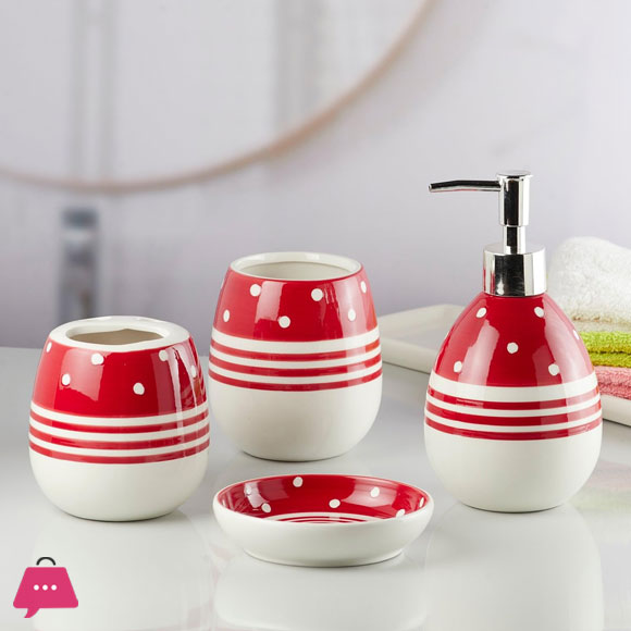 Modern Bath Set With Liquid Handwash Soap Dispenser And Toothbrush Holder Bathroom ( Set Of 4 ) 005-2