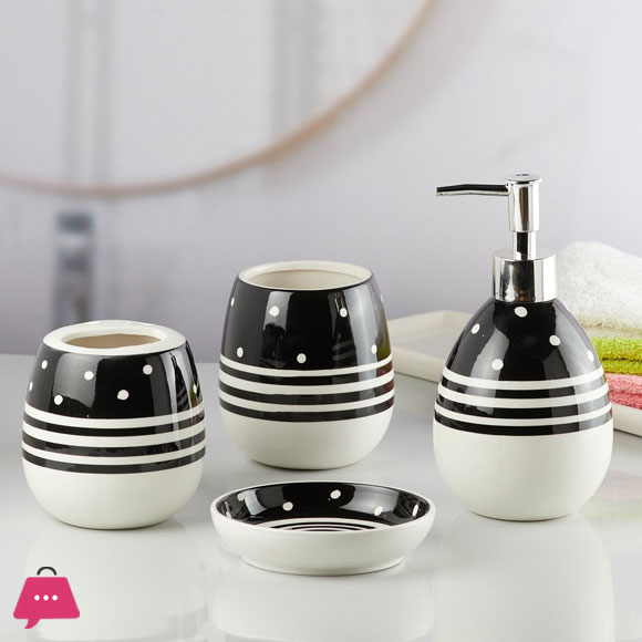 Modern Bath Set With Liquid Handwash Soap Dispenser And Toothbrush Holder Bathroom ( Set Of 4 ) 005-2