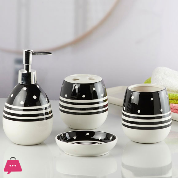 Modern Bath Set With Liquid Handwash Soap Dispenser And Toothbrush Holder Bathroom ( Set Of 4 ) 005-2
