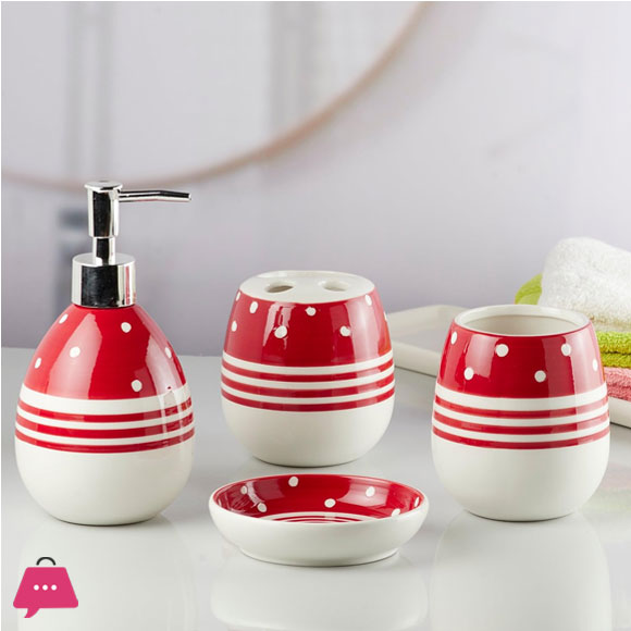 Modern Bath Set With Liquid Handwash Soap Dispenser And Toothbrush Holder Bathroom ( Set Of 4 ) 005-2