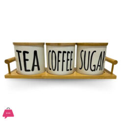 Porcelain Jar Set With Airtight Bamboo Lids (500Ml) Set Of 3 Jars With Bamboo Tray For Tea Coffee And Sugar
