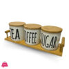 Porcelain Jar Set With Airtight Bamboo Lids (500Ml) Set Of 3 Jars With Bamboo Tray For Tea Coffee And Sugar