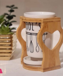 Porcelain Spoon Holder with Bamboo Stand