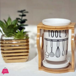 Porcelain Spoon Holder With Bamboo Stand