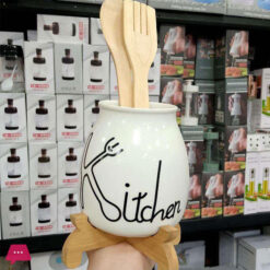 Porcelain Spoon Holder With Bamboo Stand