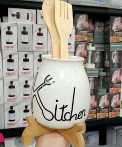 Porcelain Spoon Holder With Bamboo Stand - Image 4