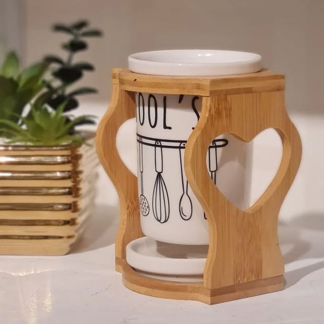 Porcelain Spoon Holder With Bamboo Stand