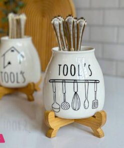Porcelain Spoon Holder With Bamboo Stand - Image 2