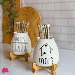 Porcelain Spoon Holder With Bamboo Stand