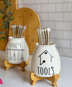 Porcelain Spoon Holder With Bamboo Stand - Image 3