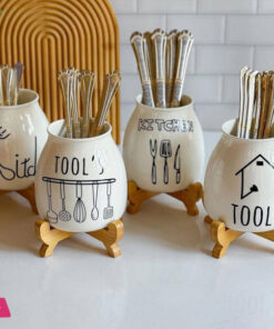 Porcelain Spoon Holder with Bamboo Stand